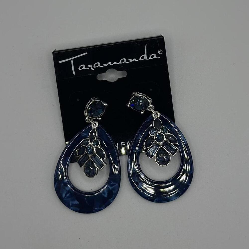Taramanda Blue Teardrop Statement Earrings – Gem & Acrylic Dangles